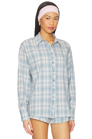 MORE TO COME Thatcher Button Down Top in Blue
