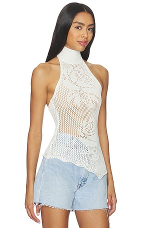 MORE TO COME Stacie Crochet Halter Top in Neutral