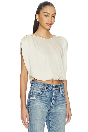Moussy Vintage Satin Shell Cap Top in Beige. Size L. Also