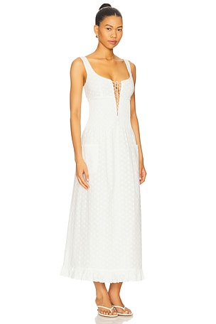 Mirror Palais Pin Tuck Eyelet Dress in White