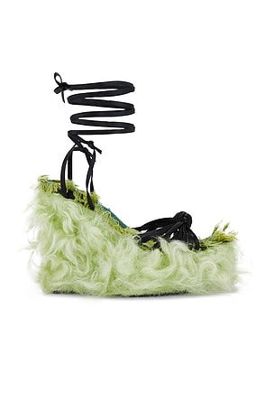 Sculpted Wedge Faux Fur Plush Knotted Sandals Masha Popova