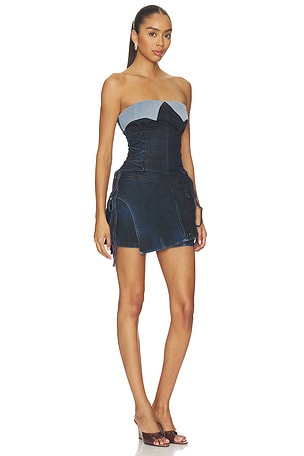 MARRKNULL Dislocation Suit Bandeau Dress in Navy
