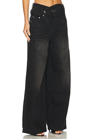 MARRKNULL Wrapped Wide Leg Jeans in Black