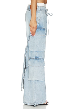 MARRKNULL Faux Two-Piece Utility Jean in Blue