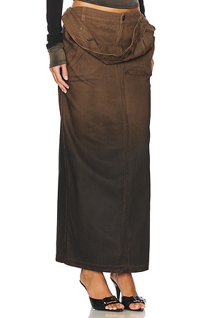 MARRKNULL Turndown Long Skirt in Brown