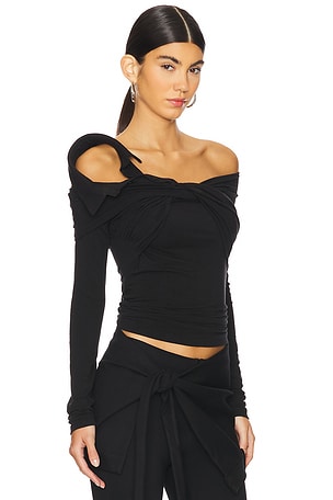 MARRKNULL Wrapped Collar Long Sleeve T-shirt in Black