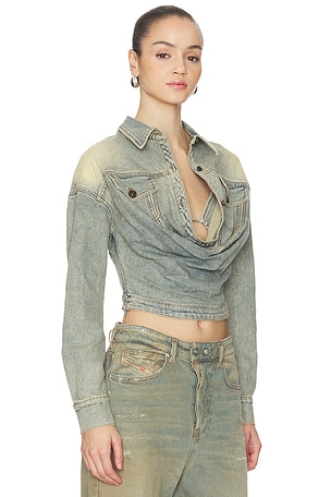 MARRKNULL Swing Pleat Denim Shirt in Blue