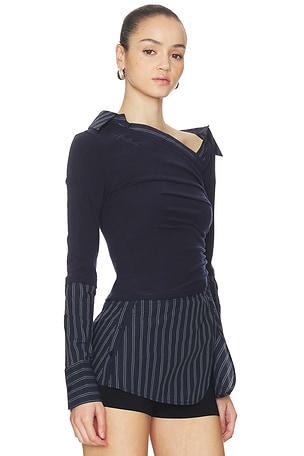 MARRKNULL Faux Tow-piece Spliced Shirt in Navy