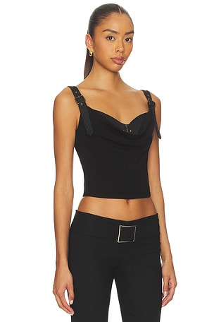 MARRKNULL Printed Pleated Corset Top in Black