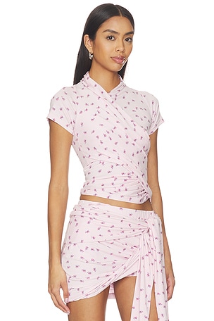 MARRKNULL Asymmetrical Ruffle T-Shirt in Pink