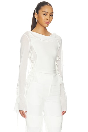 MARRKNULL Patchwork Chiffon Top in White