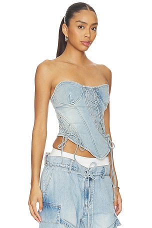 MARRKNULL Asymmetrical Lace-Up Corset in Blue