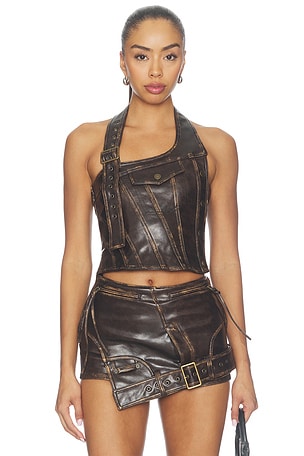 Off-shoulder Leather Crop Top MARRKNULL