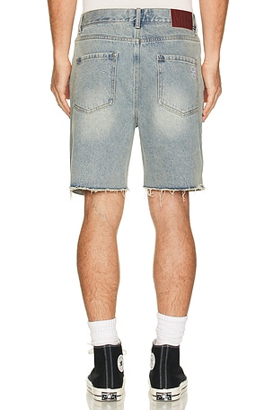 Midnight Rodeo Distressed Denim Shorts in Blue