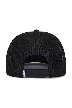 Memory Lane Oval Text Trucker Cap in Black
