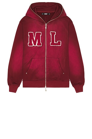 Memory Lane Initial Full Zip Hoodie in Burgundy