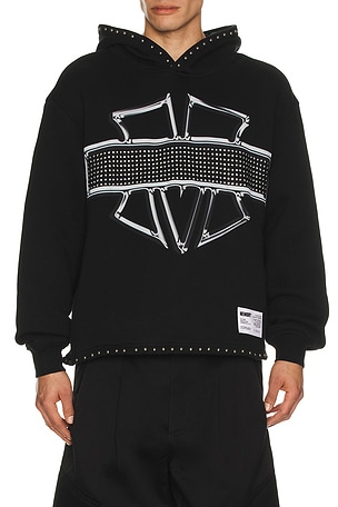 Memory Lane M-Shield Studded Crop Hoodie in Black