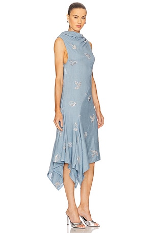 Marques ' Almeida Linen Cowl Neck Dress in Blue