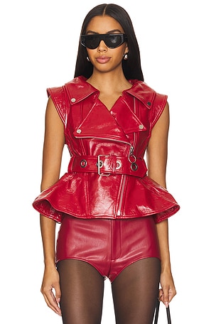 Cinched Open Neck Leather Biker Vest Marques ' Almeida