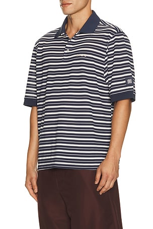 Manors Golf GOAT Pique Stripe Polo in Navy