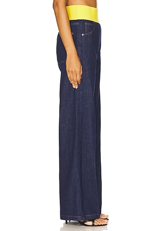 MSGM Waistband Wide Leg Jean en Bleu