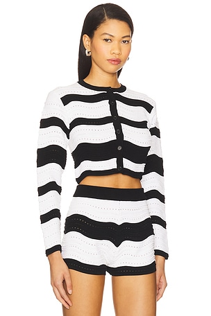 MSGM Knit Cardigan in Black,White