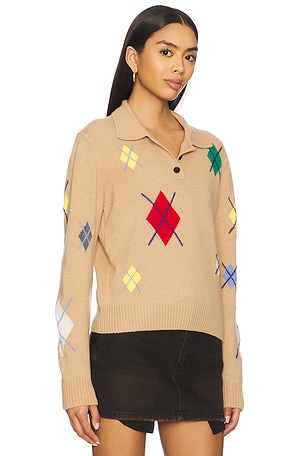 MSGM Broken Argyle Sweater in Beige