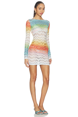 Missoni Long Sleeve Mini Dress in Blue,Orange