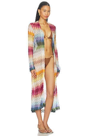 Missoni Long Cardigan in Multicolor Blue, Yellow & Green