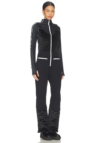 My Sunday Ski Quilted Velvet Ski Overall in Black