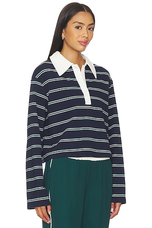 MADISON THE LABEL Ryland Rugby Top Green stripe in Blue