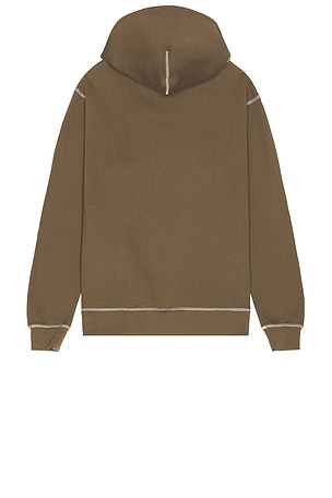 Museum of Peace and Quiet Wordmark Reverse Stitched Hoodie in Brown. Size XS. Also