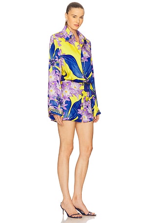 Muma World in The Garden Classic Shirt Dress in Blue,Yellow