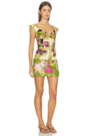 Muma World Mixed Canopy Celine Mini Dress in Green,Lemon