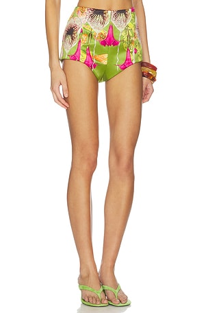 Muma World Beaded Floral Canopy Hot Short in Green