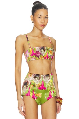 Muma World Beaded Floral Canopy Crop Top in Green