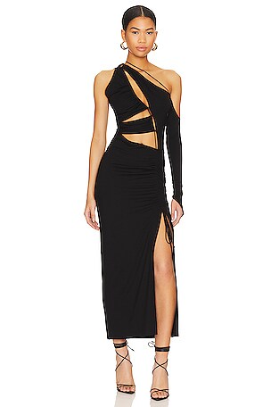 MANURI Giuly 2.3 Dress with Detachable Sleeve in Black | REVOLVE