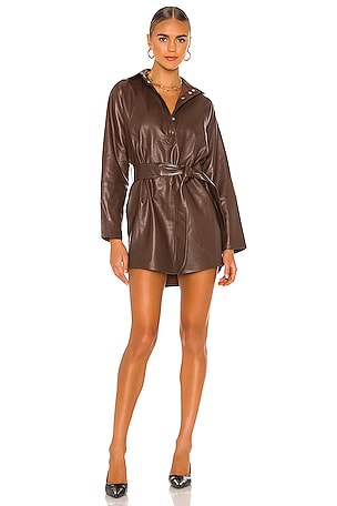 Marissa Webb Madi Mini Leather Tunic Dress in Chestnut | REVOLVE