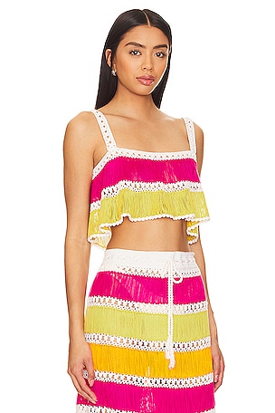 My Beachy Side X Revolve Crochet Crop Top in Fuschia