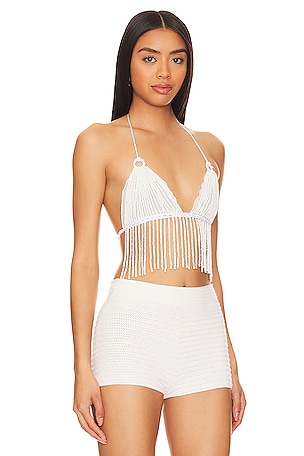 My Beachy Side X Revolve Beaded Crop Top in Ivory