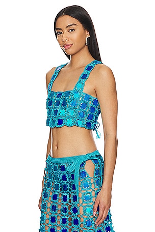 My Beachy Side Sequin Crop Top in Blue