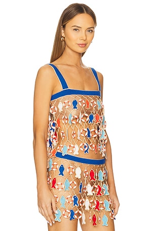 My Beachy Side Poisson Hand Crochet Top in Blue,Red