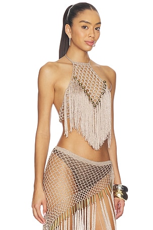 My Beachy Side Aria Hand Crochet Halter Top in Metallic Bronze