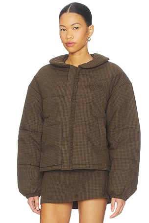 My Mum Made It Rosette Puffer Jacket in Brown. Size XS/S. Also