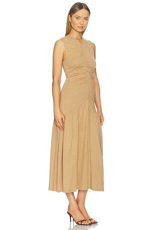 NAADAM Cotton Cashmere Long Ruched Dress in Tan