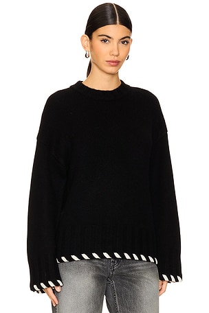 NAADAM Wool Cashmere Hand Laced Ribbon Crew in Black