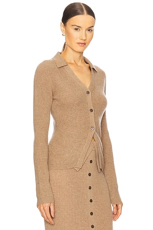 NAADAM Ribbed Collared Cardigan in Brown