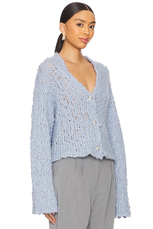 NAADAM Italian Jumbo Boucle Open Front Cardigan in Baby Blue