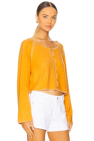 NAADAM Cashmere Embroidered Raglan Cardigan in Tangerine