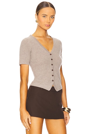 NAADAM Cashmere Tailored Short Sleeve Cardigan in Tan